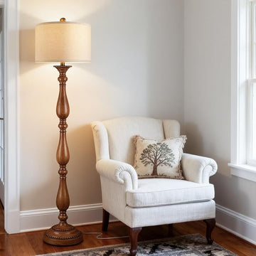 PARTPHONER Vintage Farmhouse Floor Lamp with Linen Shade