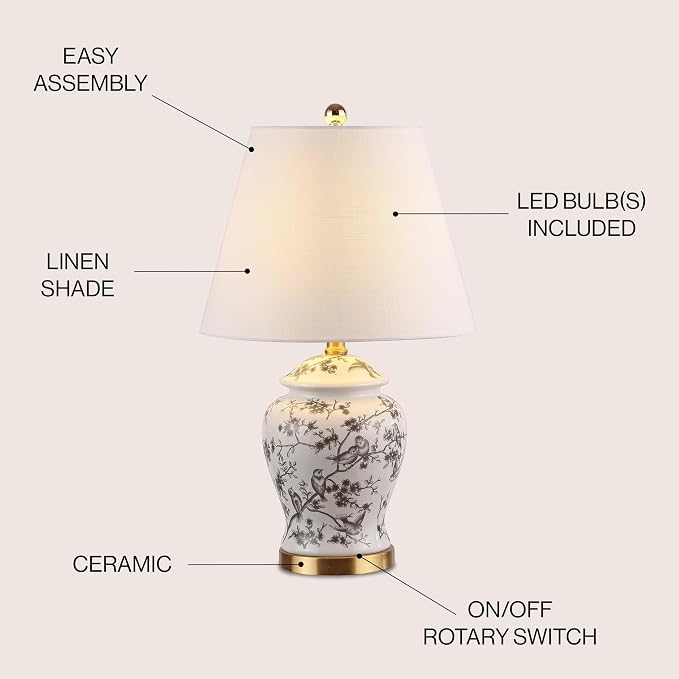 JONATHAN Y Penelope 22" Gray White Ginger Jar LED Table Lamp