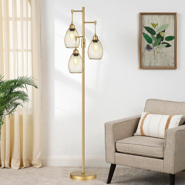 70-Inch Gold Dimmable Industrial Floor Lamp with 3 LED Bulbs